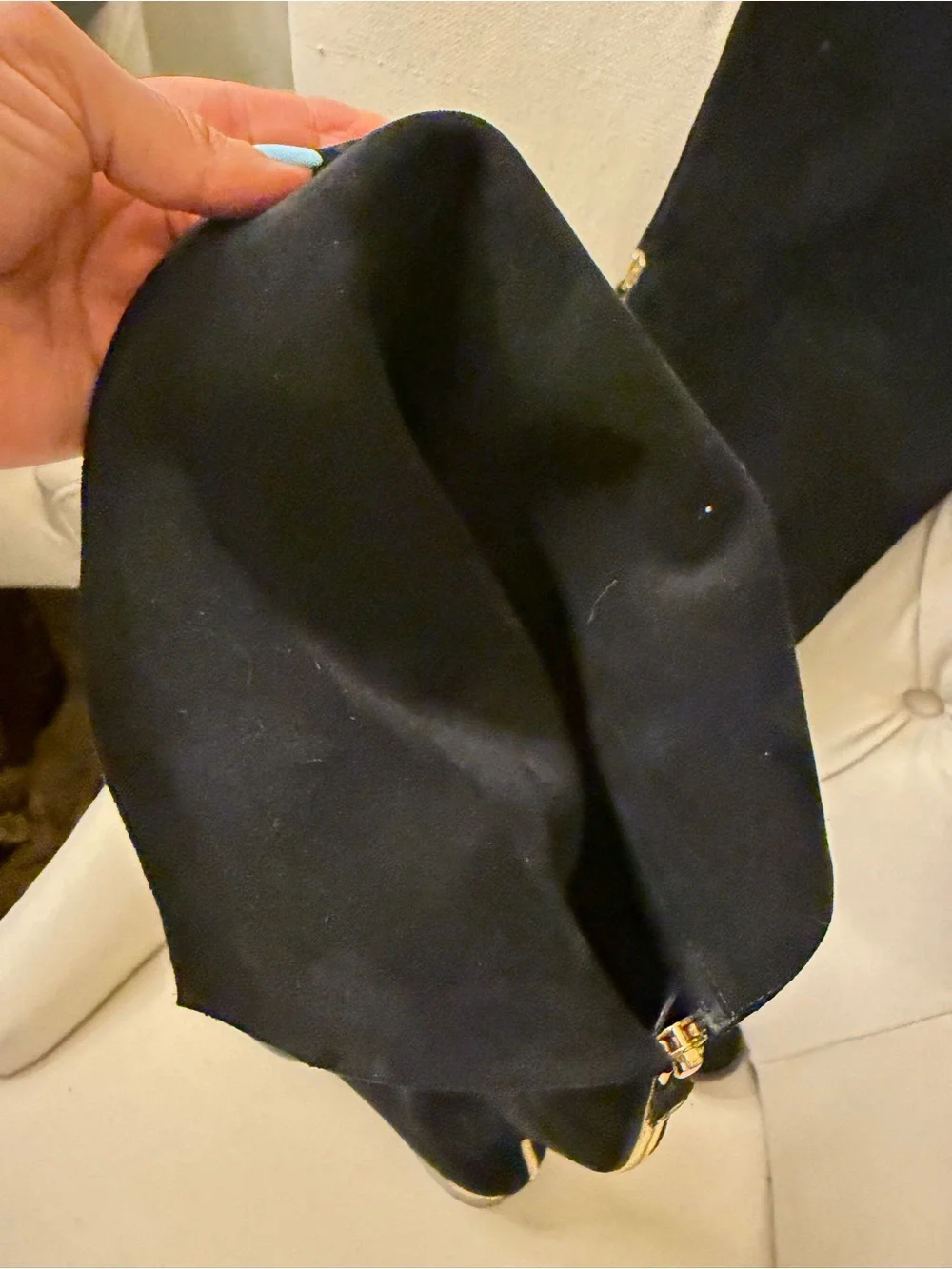 Louis Vuitton Black Suede Over-the-Knee Boots with Gold Zip Accent